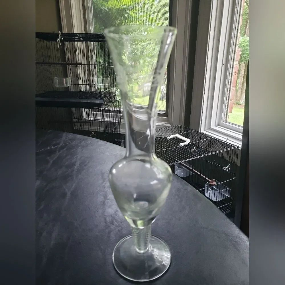 Vintage Clear Engraved Flower Bud Vase 8"